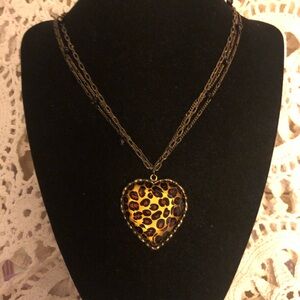 Vintage Betsey Johnson Cheetah Heart Neacklace